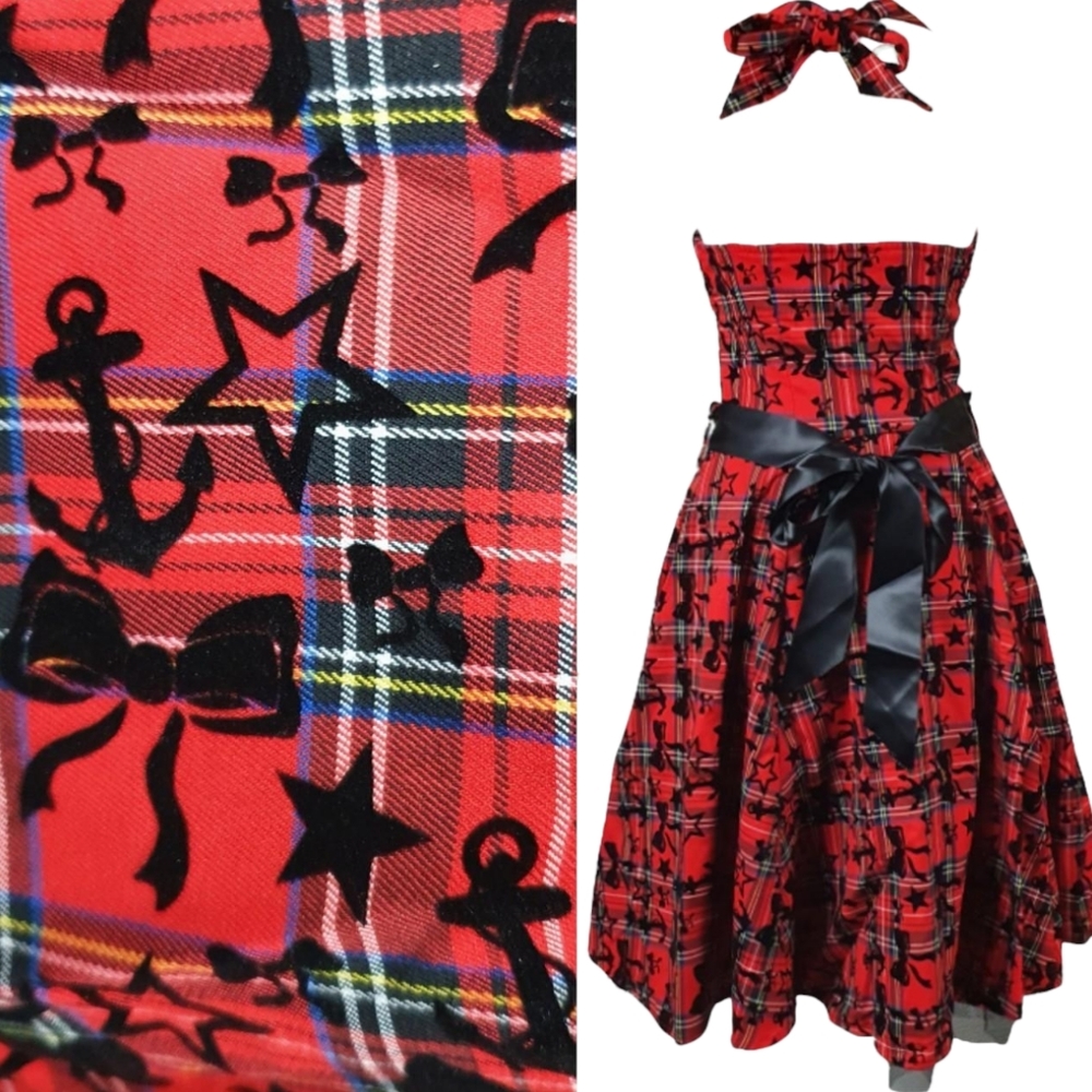 🖤 Red Tartan Tattoo Print Dress 🖤 Retro 🖤 - Picture 3 of 4